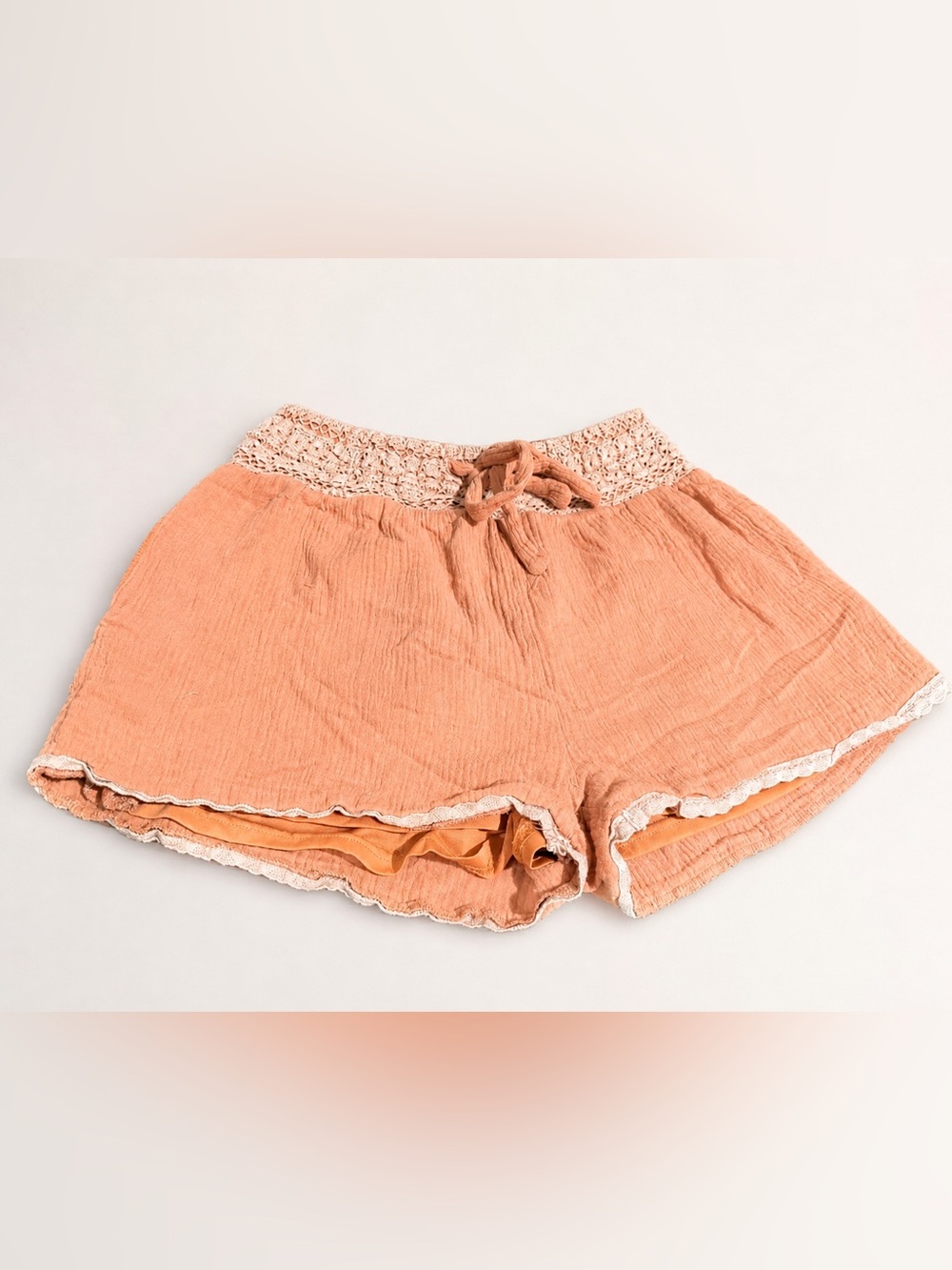 Listicle Peach Boho Gauze Lace Trim Lounge Shorts | Size Small